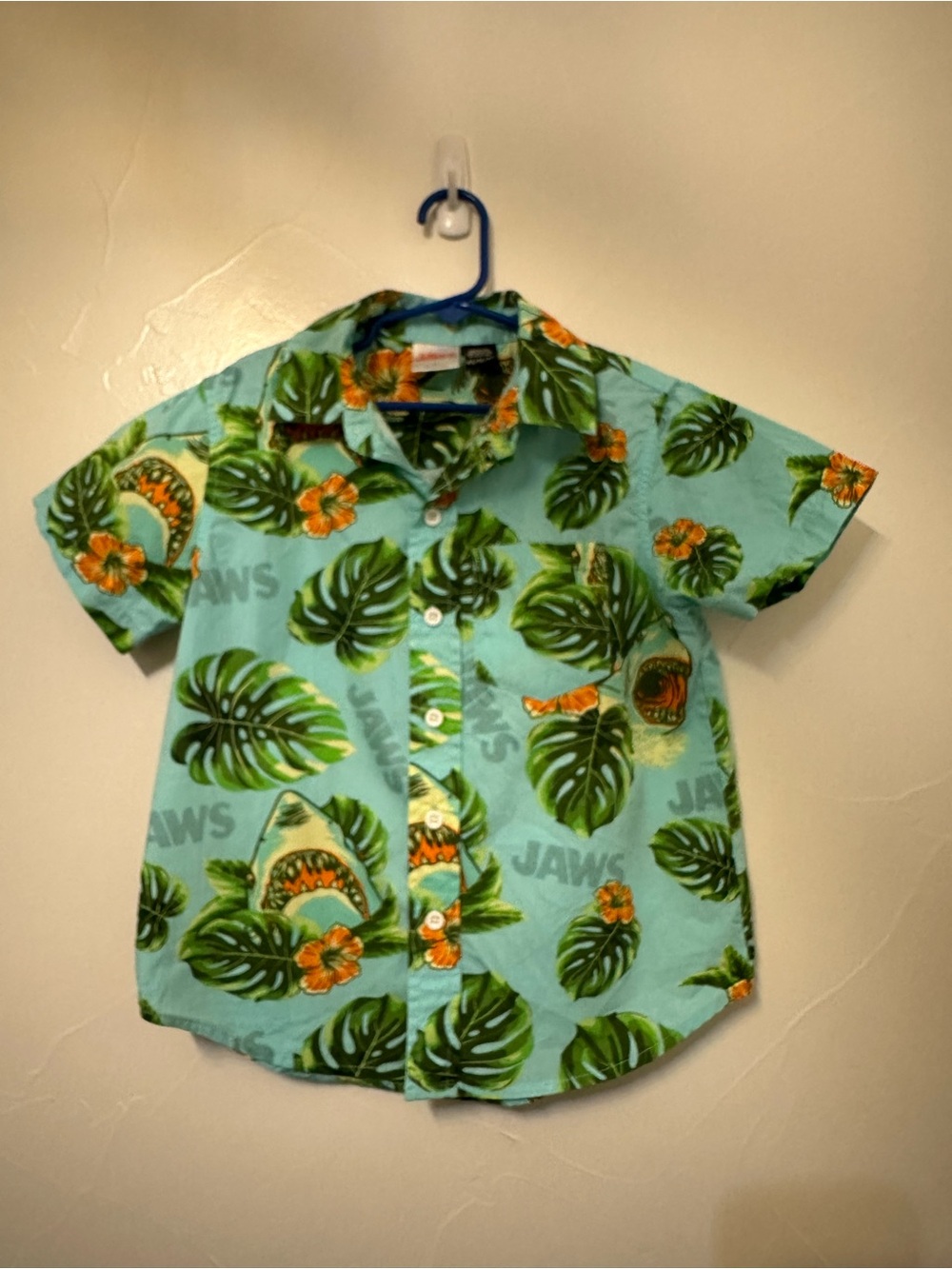 Boys Light Blue Jaws Tropical Short-Sleeve Button-Up Shirt